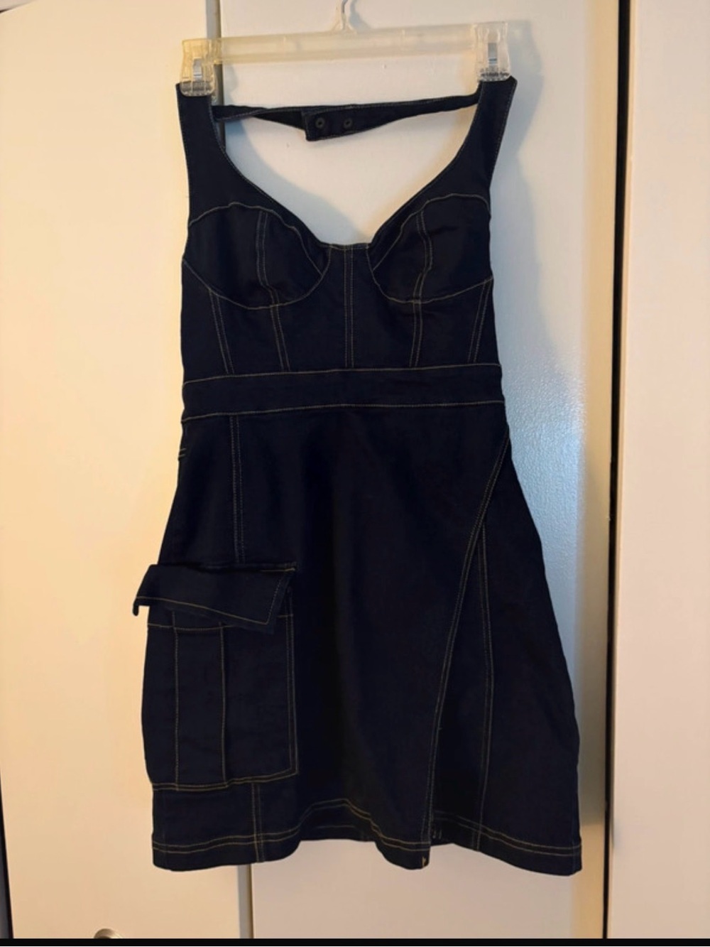Urban Outfitters Dark Denim Mini Dress with Contrast Stitching